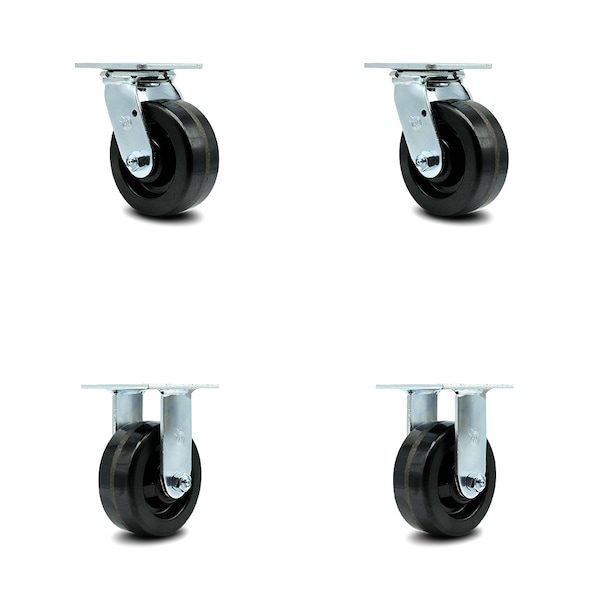 5 Inch Phenolic Caster Set with Roller Bearings 2 Swivel 2 Rigid